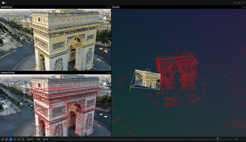 Screenshot of the Rerun viewer demoing the 3D Line Mapping Revisited example