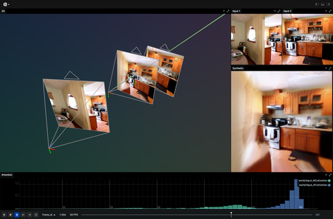 Screenshot of the Rerun viewer demoing the Learning to Render Novel Views from Wide-Baseline Stereo Pairs example