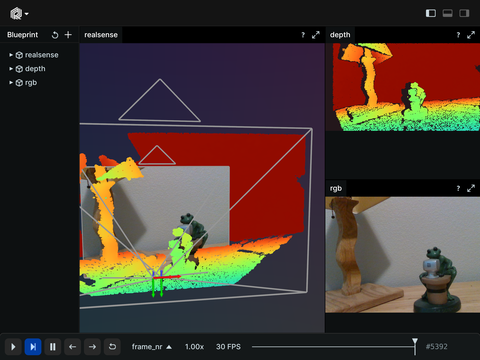 Screenshot of the Rerun viewer demoing the Live Depth Sensor example