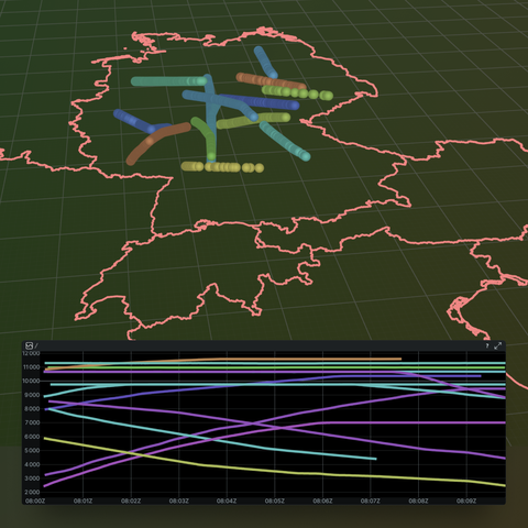 Screenshot of the Rerun viewer demoing the $Air traffic data example