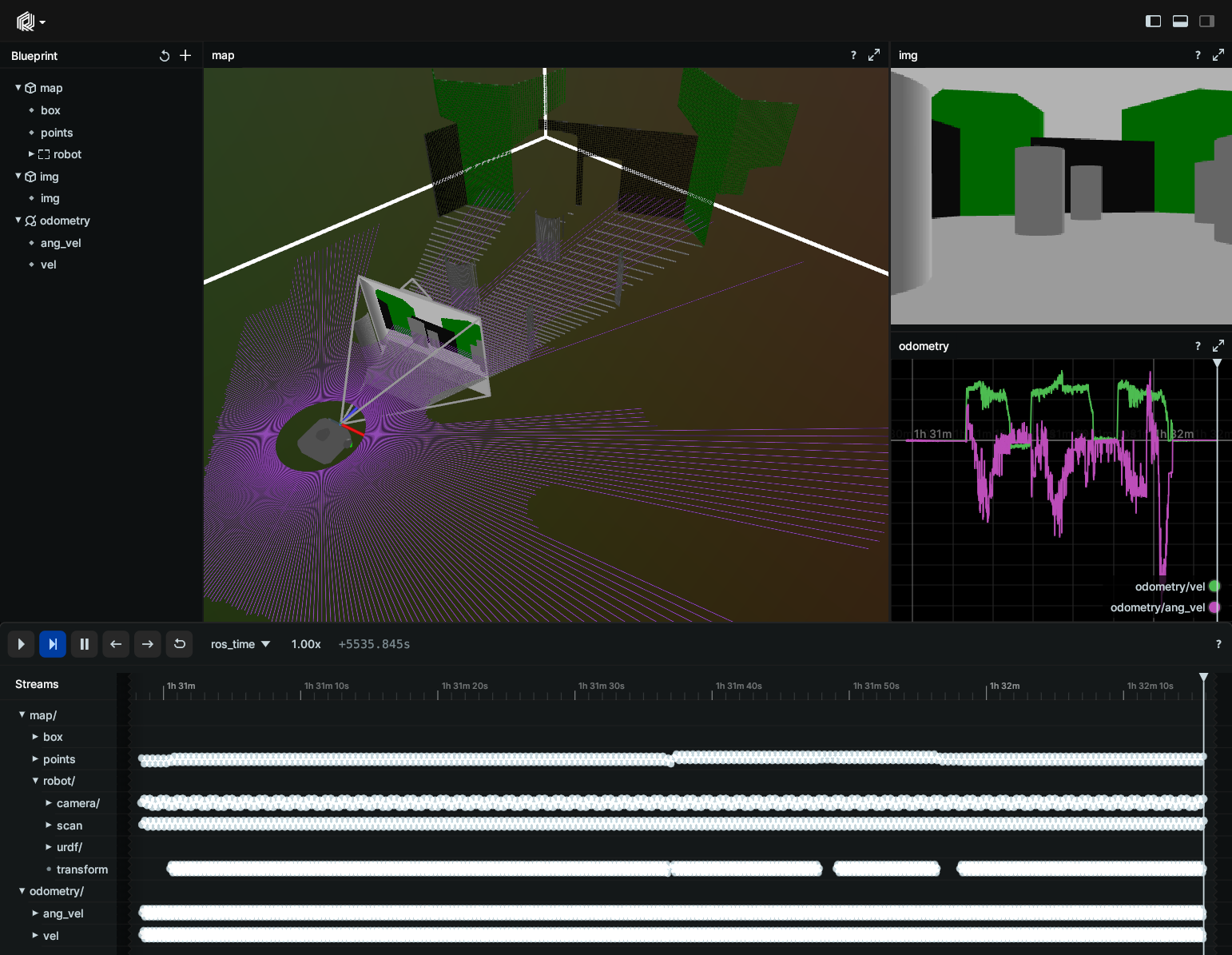 Initial window layout of Rerun 3D view of ROS 2 turtlebot3 navigation demo