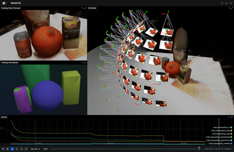 Screenshot of the Rerun viewer demoing the Differentiable Blocks World: Qualitative 3D Decomposition by Rendering Primitives example