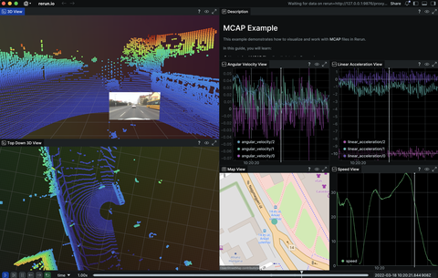 Screenshot of the Rerun viewer demoing the $MCAP example
