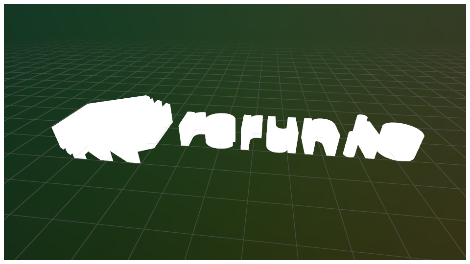 The Rerun logo mesh without normals, rendered as a flat, unlit white silhouette