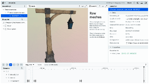 Screenshot of the Rerun viewer demoing the $Notebook: viewer example