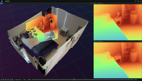 Screenshot of the Rerun viewer demoing the $Depth compare example