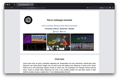 Screenshot of the Rerun viewer demoing the $Webpage example